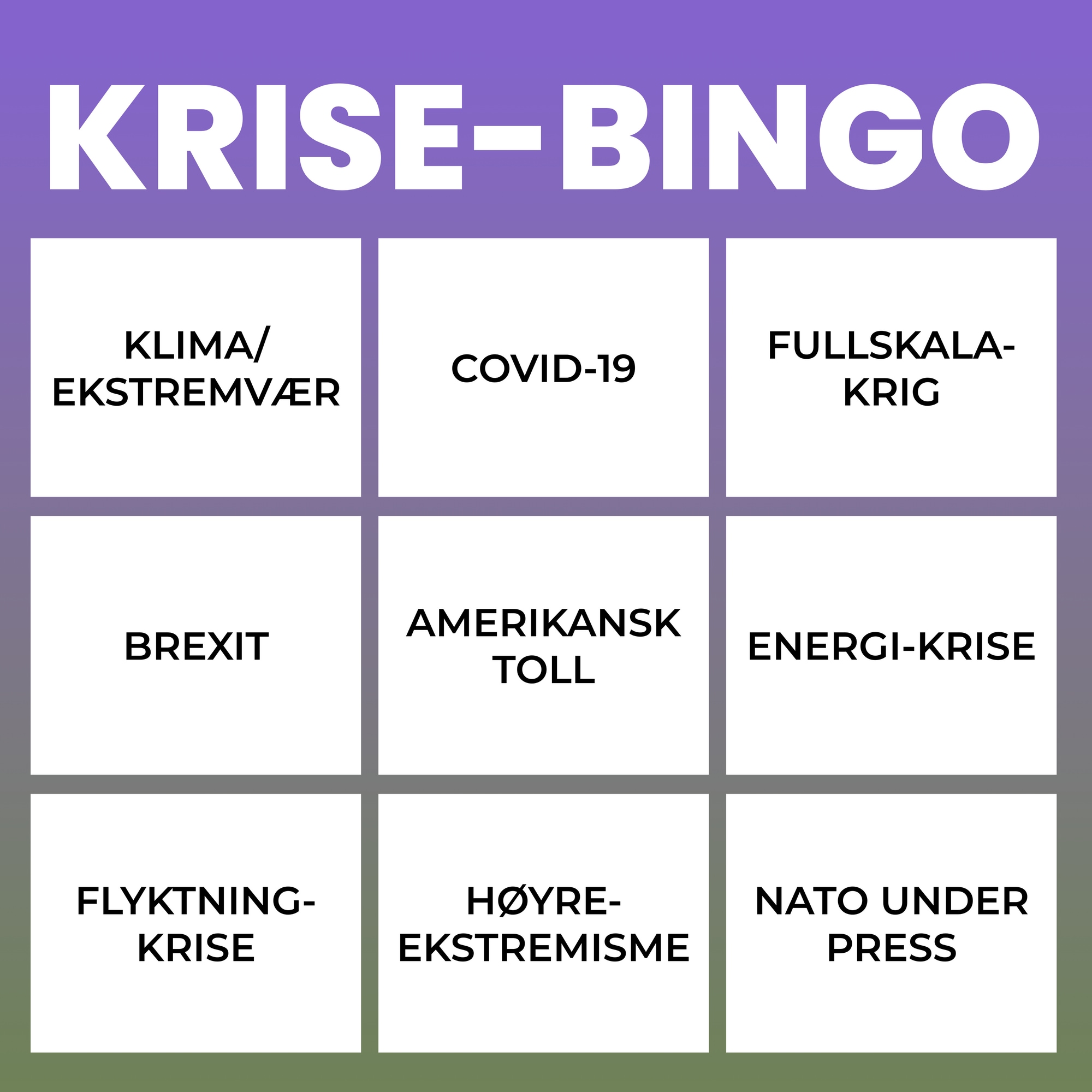 Viser et bingobrett med diverse kriser.