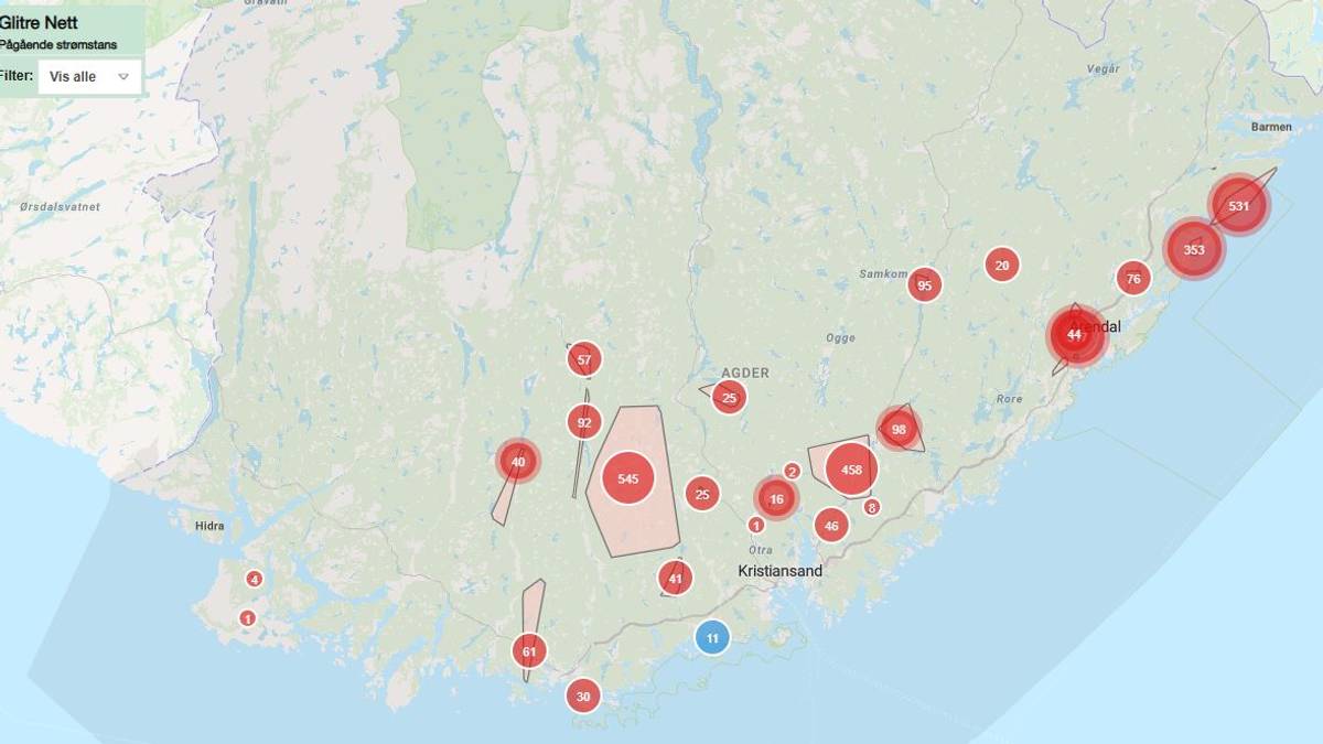 Over 2500 mangler strøm