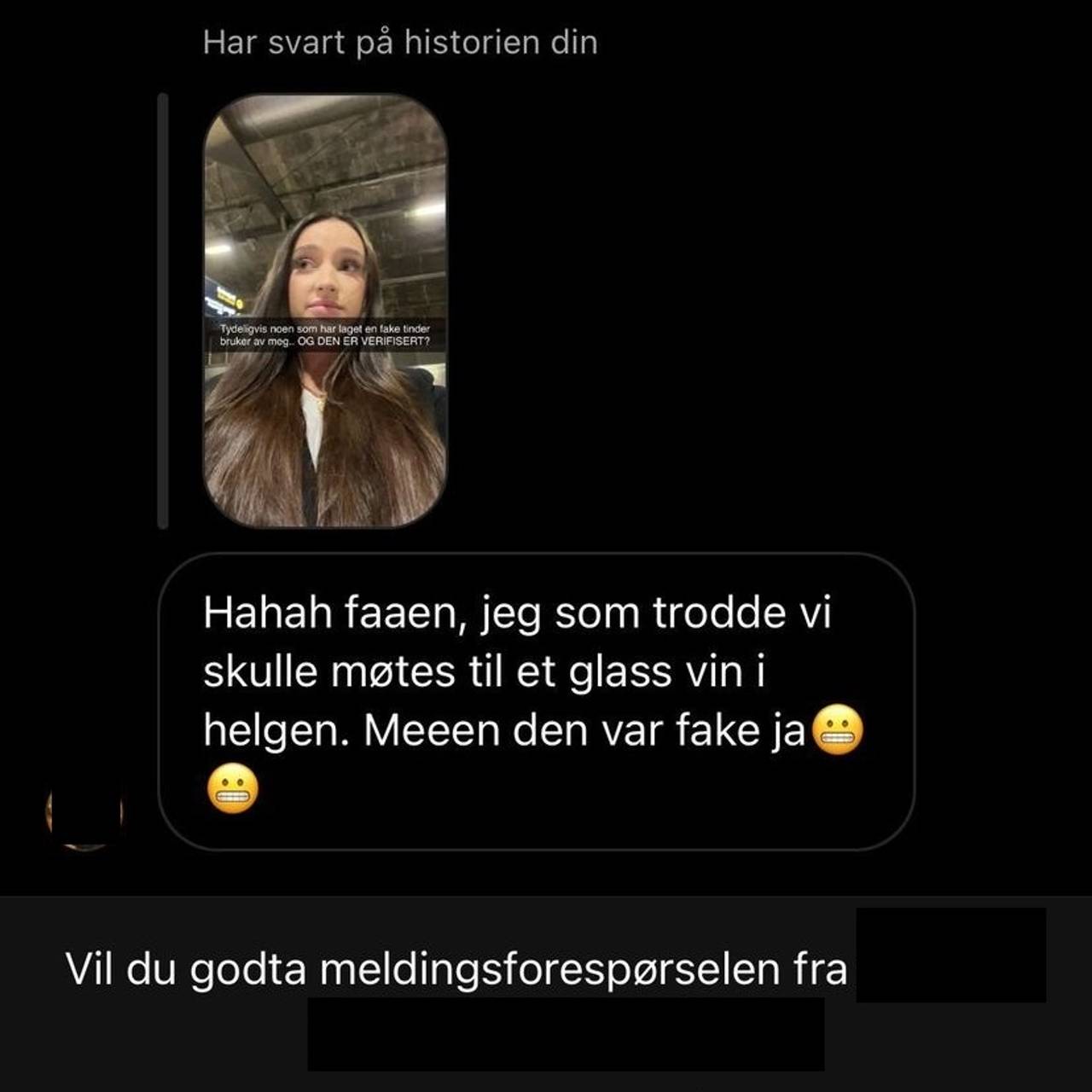 Skjermdump fra innboksen på Instagram