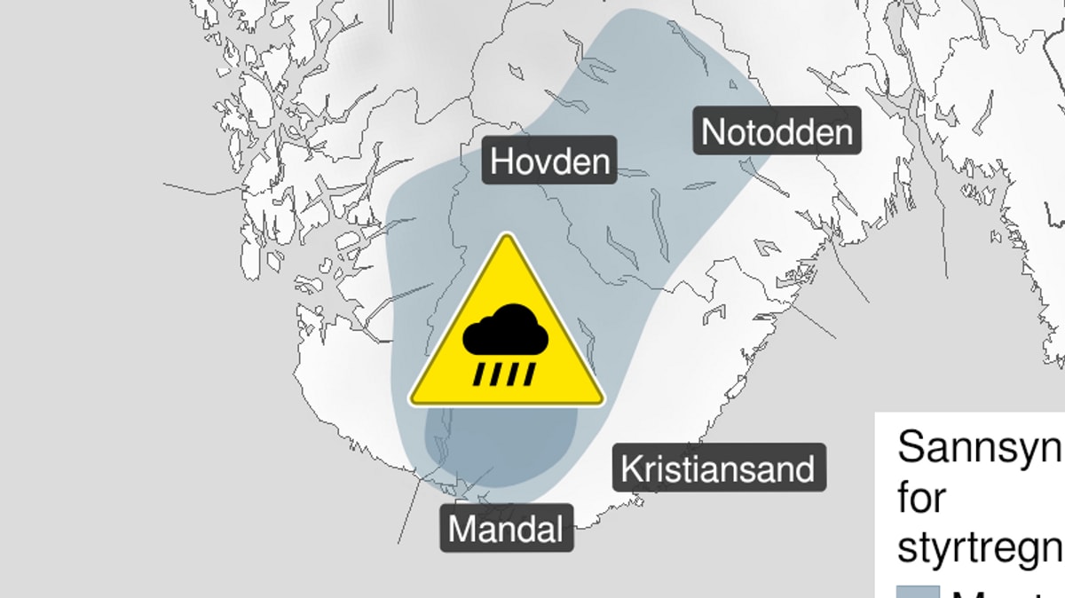 Venter styrtregn i sør og vest – fare for torden og stengte veier