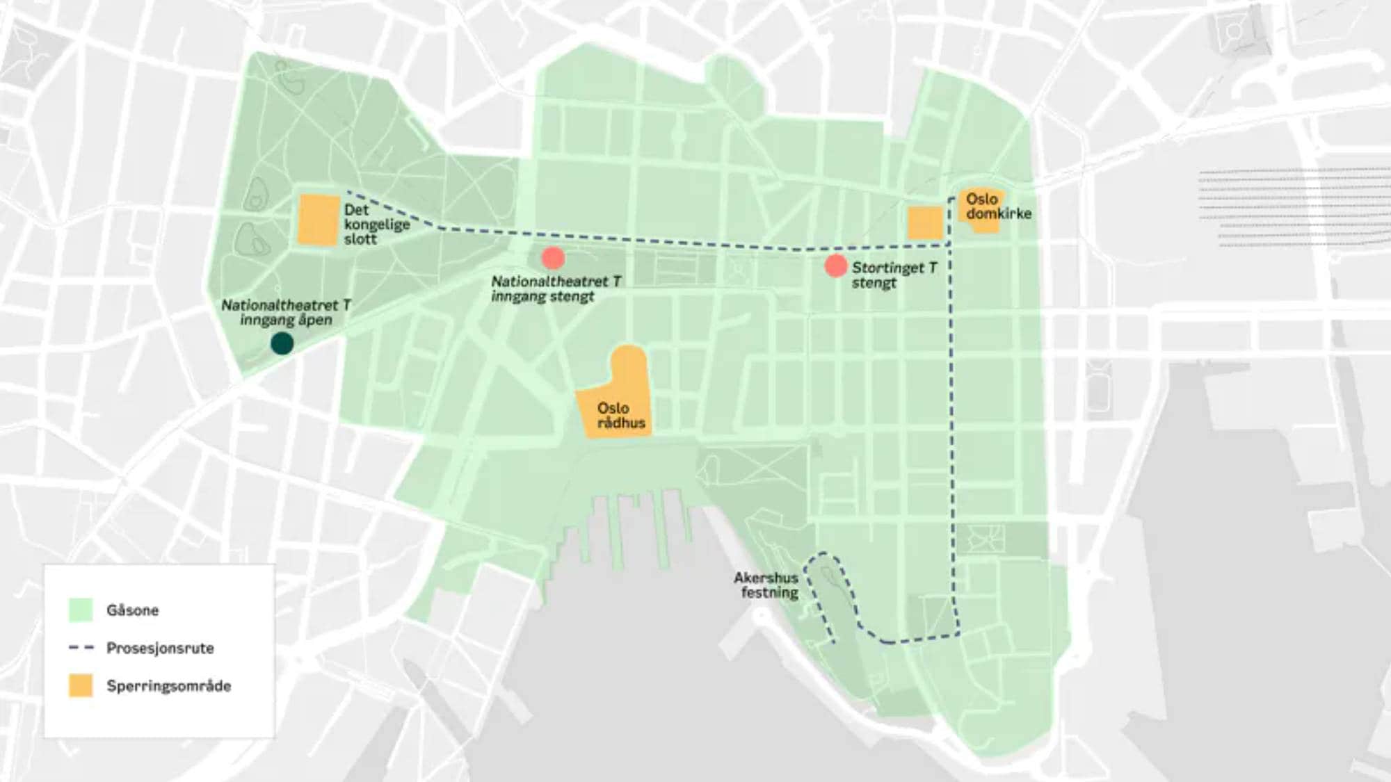 Bildet viser et kart over Oslo sentrum.