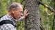 Johan E. Bull / NRK Gjermund Andersen fra Naturvernforbundet viser merking av trær i skogen.