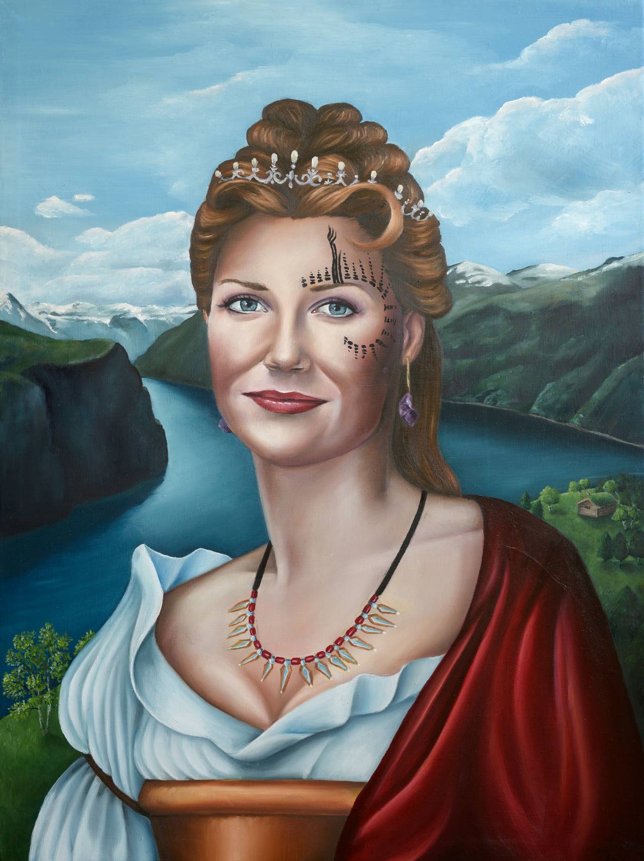 Portrett av Martha Louise. Hun har tatoveringer i ansiktet. 