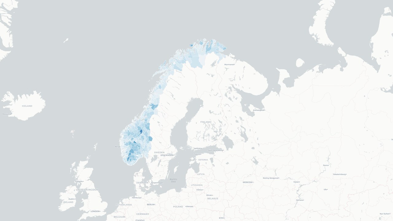 Bevegelsesdata fra Telenor Research fredag 13. mars 2020 per kommune (bredde)