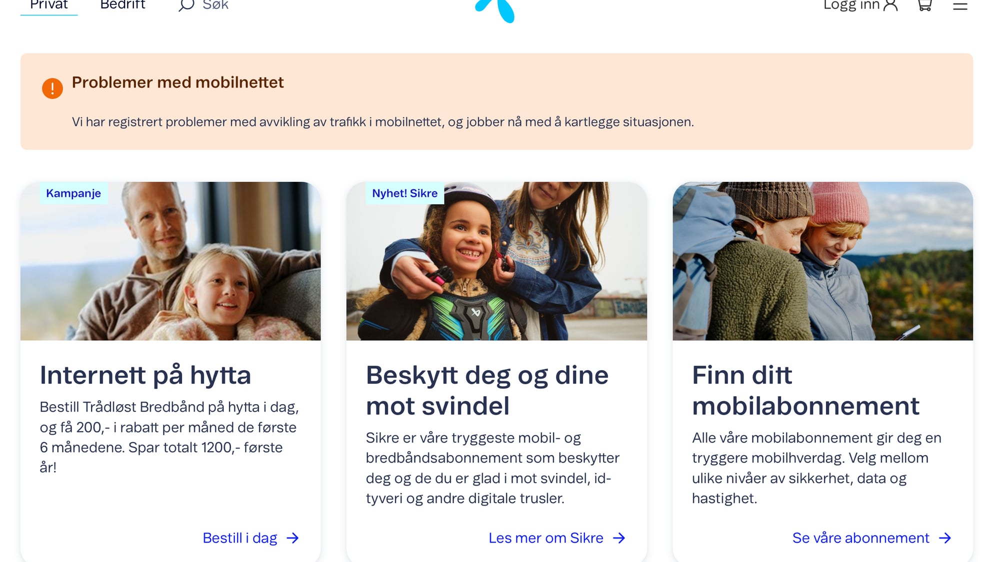 Faksimile fra Telenor grunnet problemer i mobilnettet