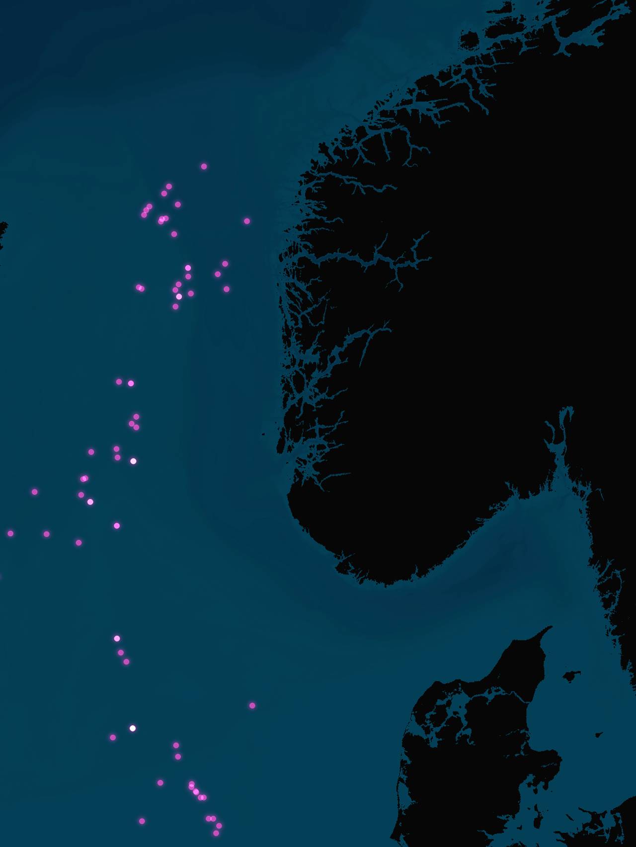 Kartet viser petroleumsinstallasjoner i Nordsjøen