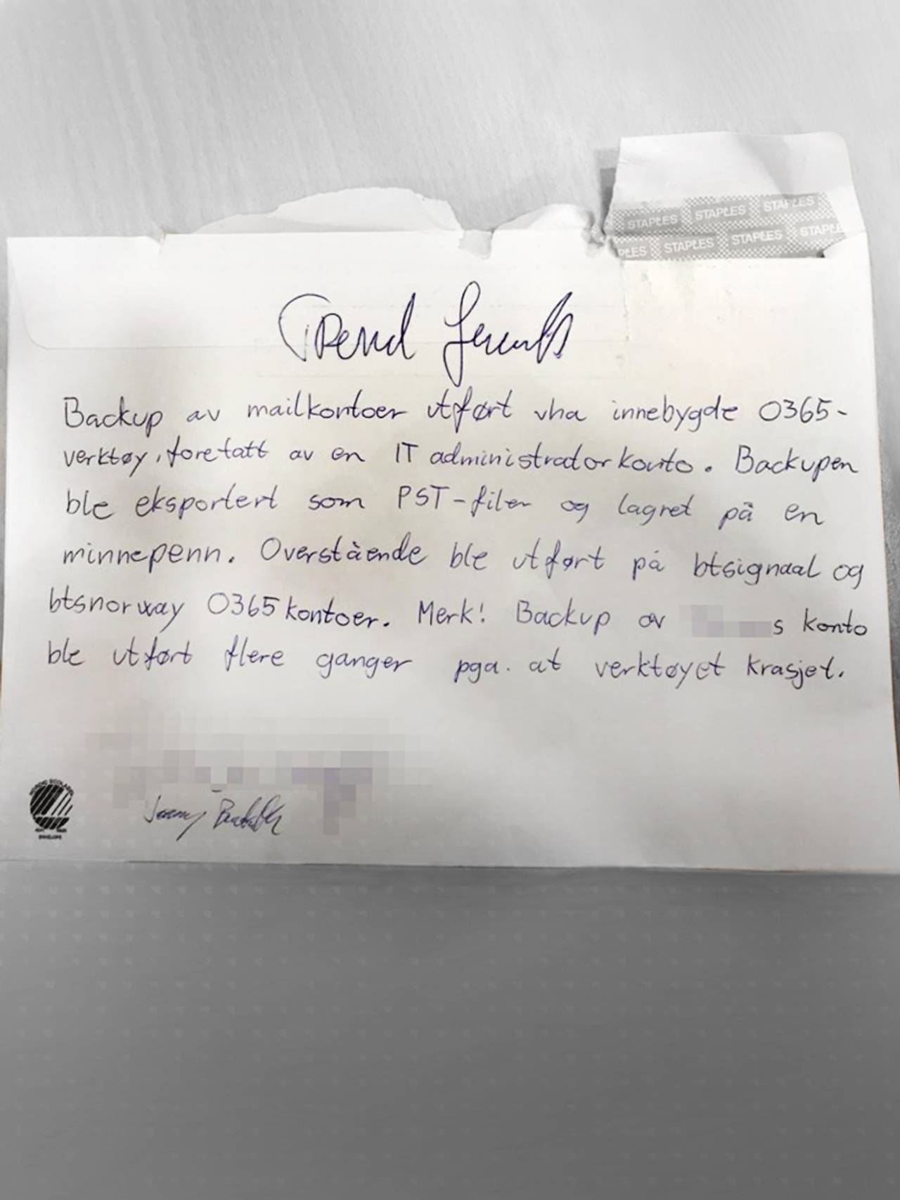 Avtale skrevet på konvolutt