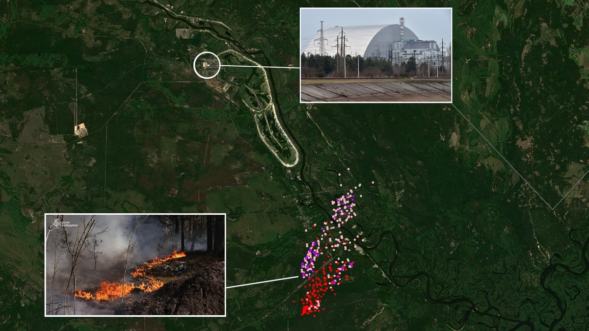 Stor skogbrann ved atomkraftverket i Tsjornobyl etter drone-styrt