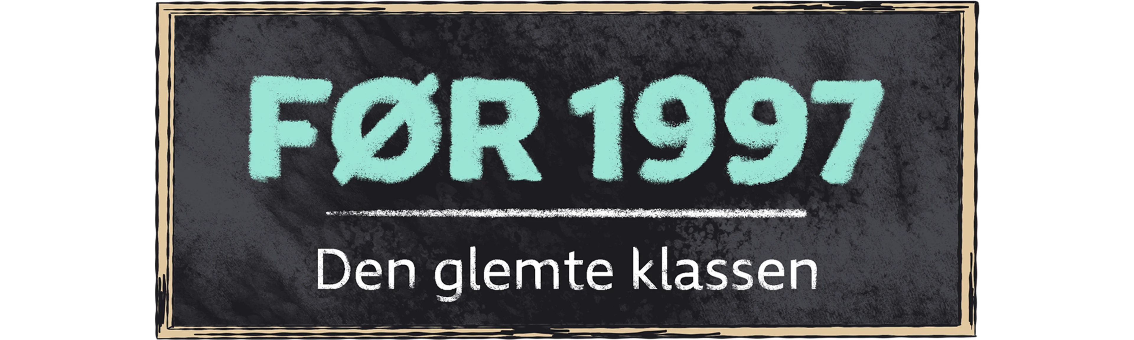 Illustrasjon av en skoletavle med teksten "Før 1997: Den glemte klassen" skrevet med kritt.