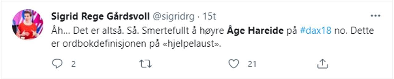 Twitter-melding om Åge Hareide