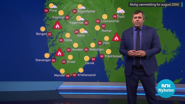 Kristian Gislefoss viser hvordan været kan bli i en ekstremsommer om 30 år.