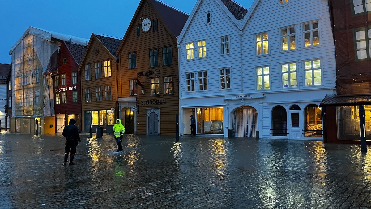Bryggen i Bergen stod under vann