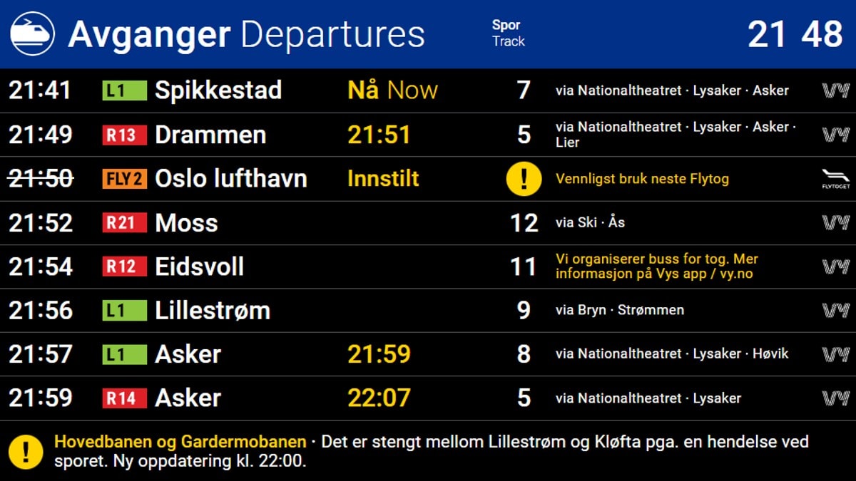Gardermobanen og Hovedbanen åpen for trafikk igjen
