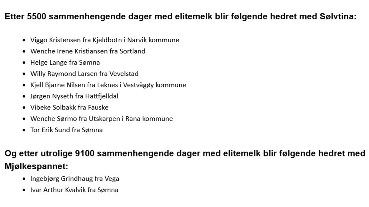 Hedres for melk av ypperste kvalitet