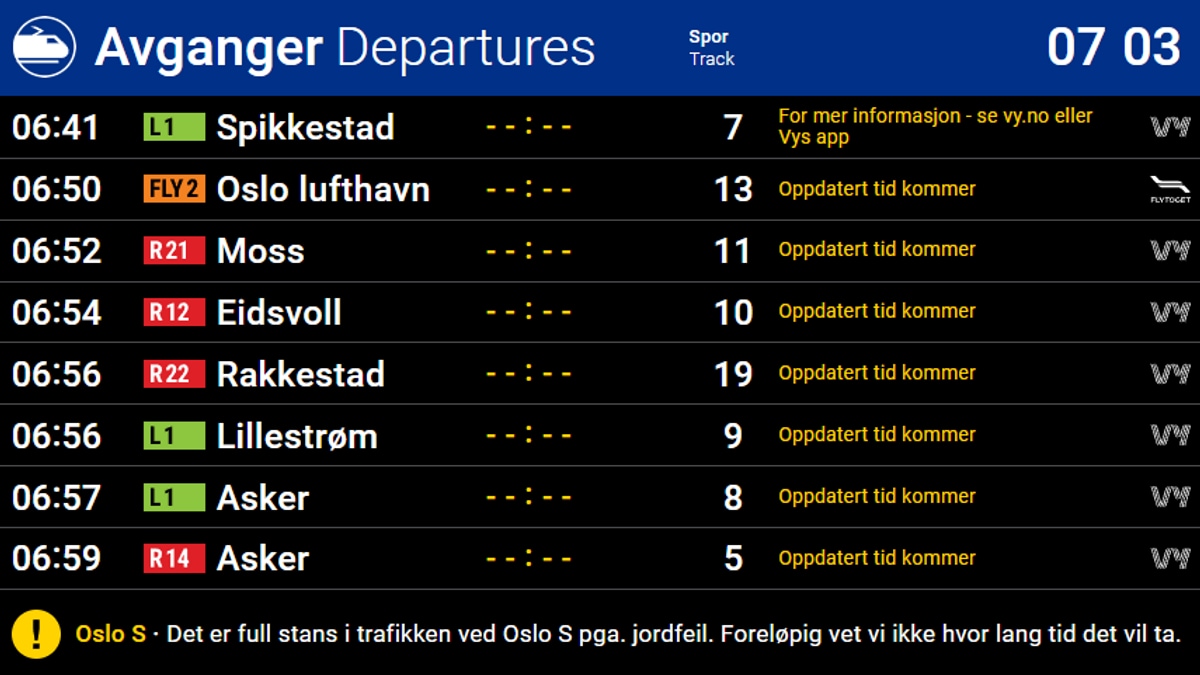 Full stans i togtrafikken på Oslo S