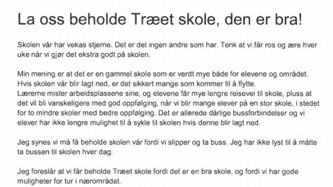 Høyringssvar frå elevar ved Træet skule