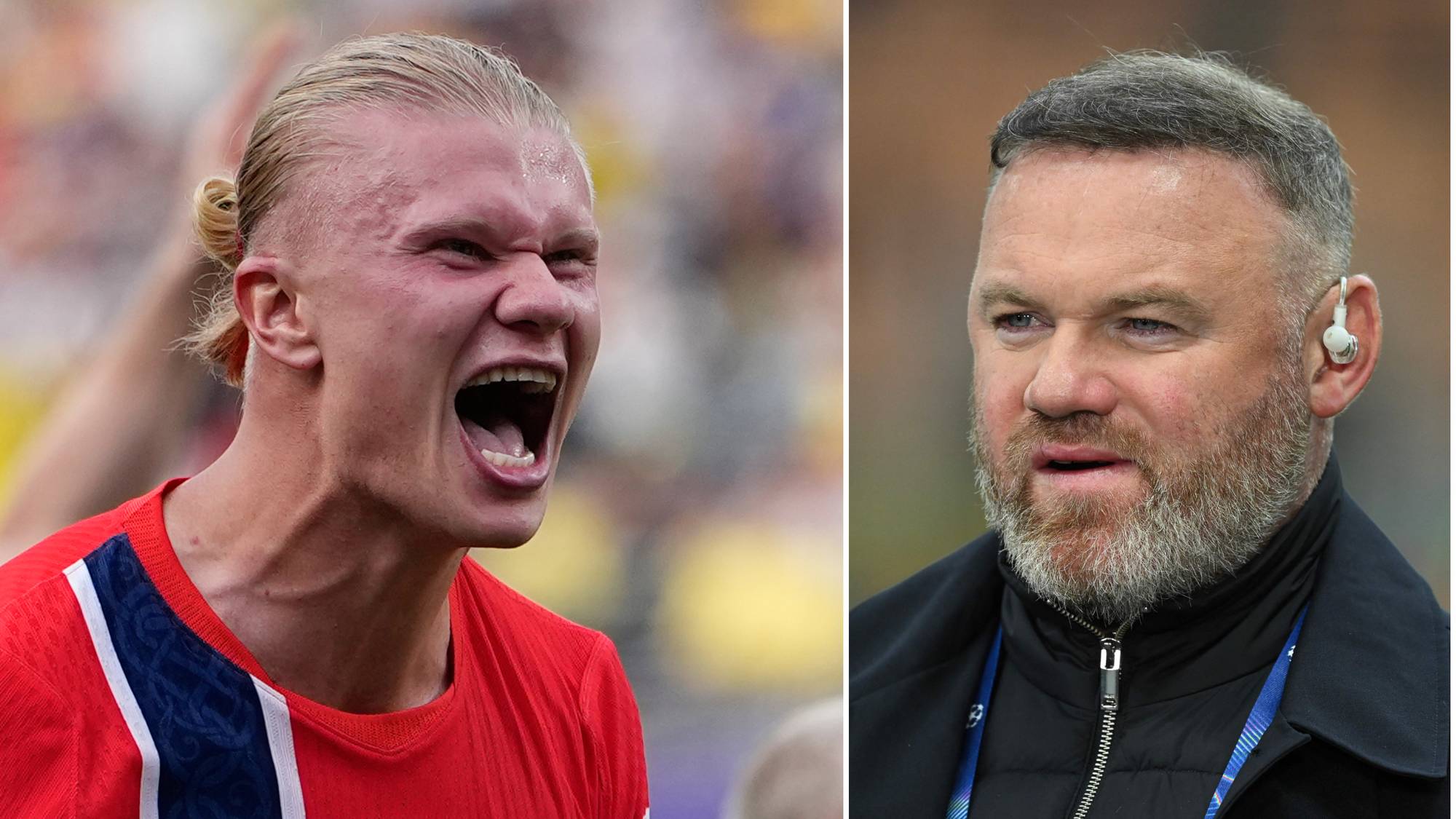 Erling Braut Haaland og Wayne Rooney i en bildekombinasjon