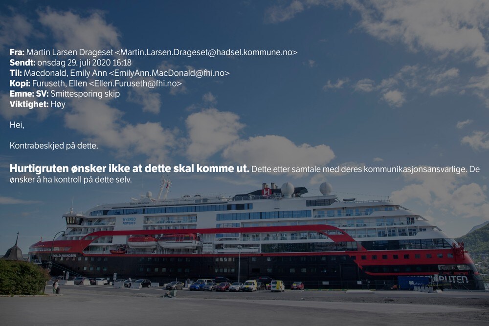 Interne e-poster fra leger i Vesterålen til FHI: «Hurtigruten ønsker ikke at dette skal komme ut»