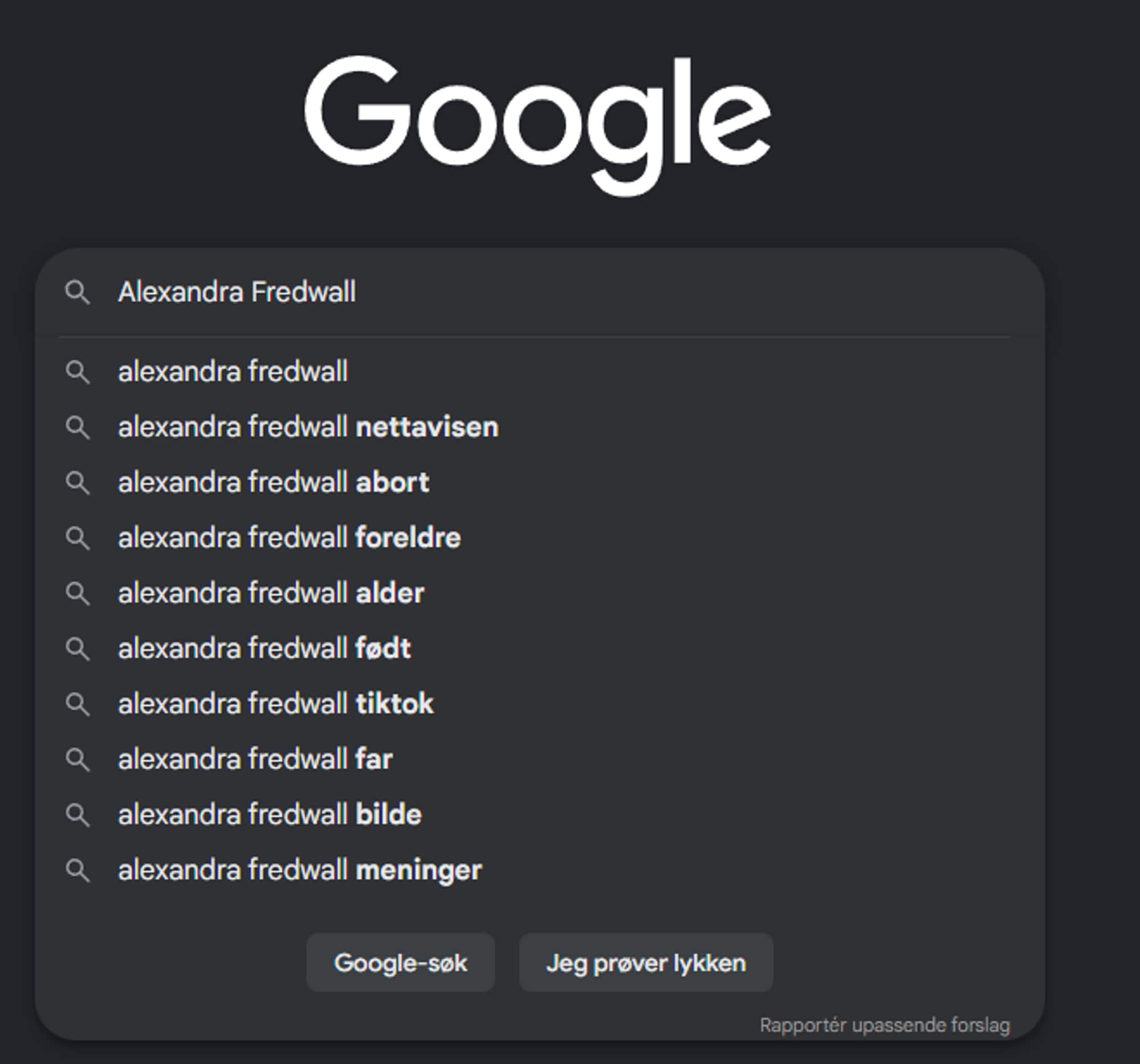 Skjermdump av google søk. 