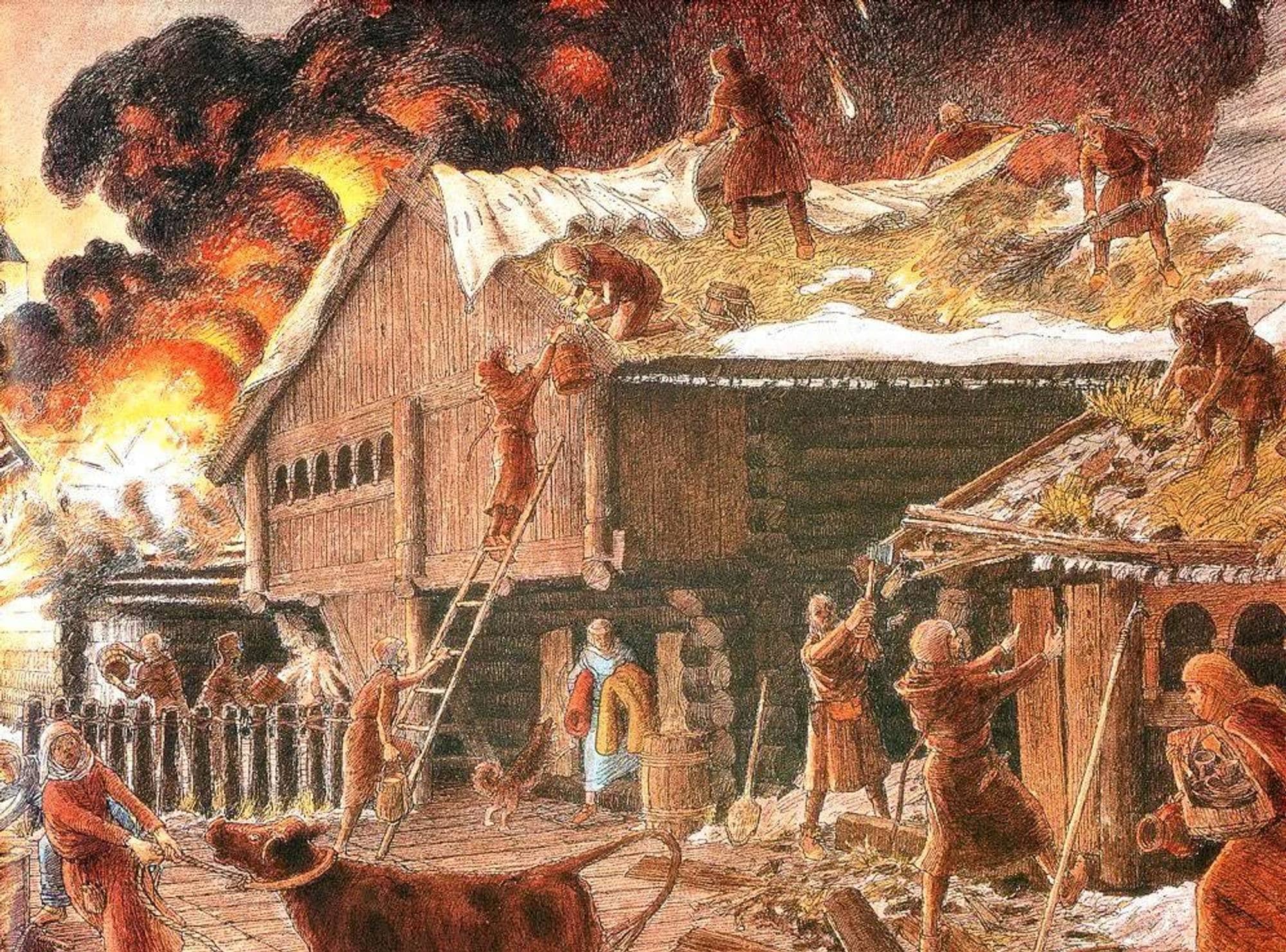 Gamle hus som brenner