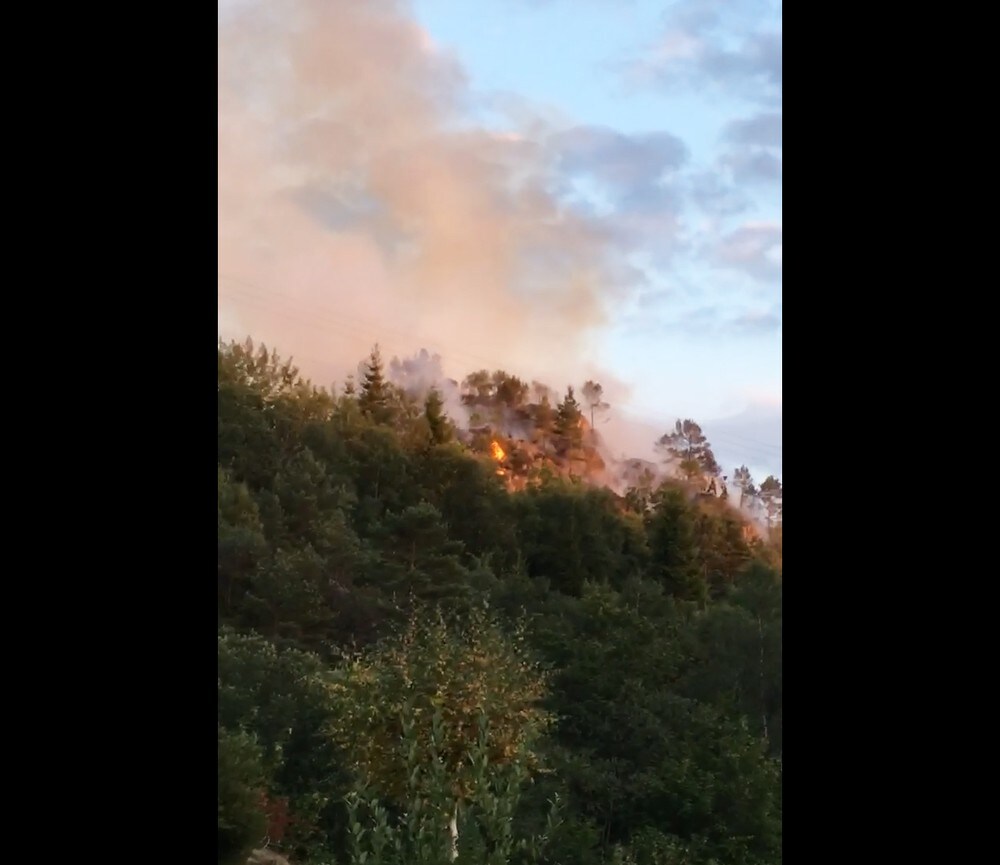 Sju hus evakuerte etter skogbrann – ein person sendt til sjukehus