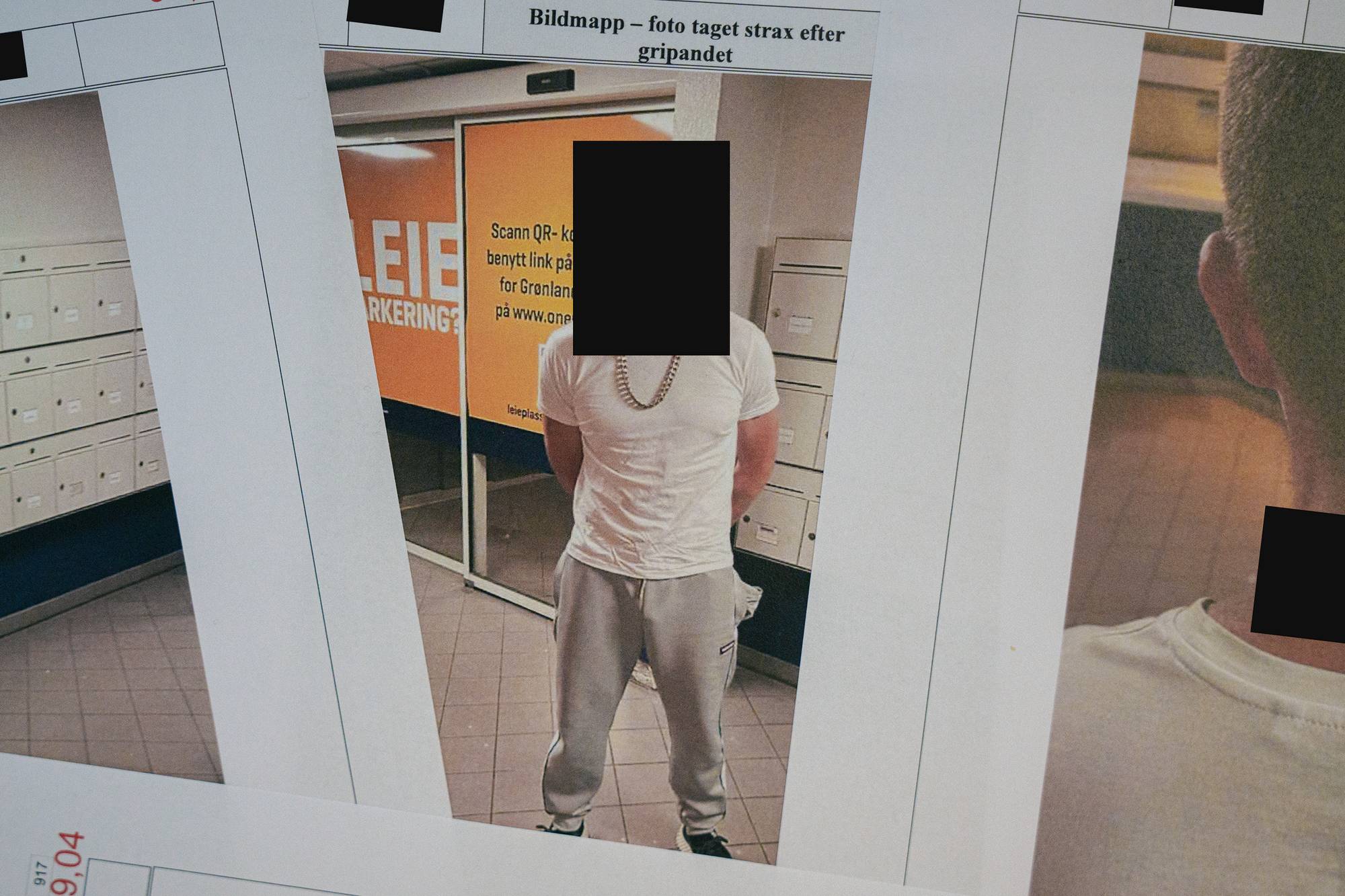 Foto av dokumenter fra svensk politi med bilder av siktede