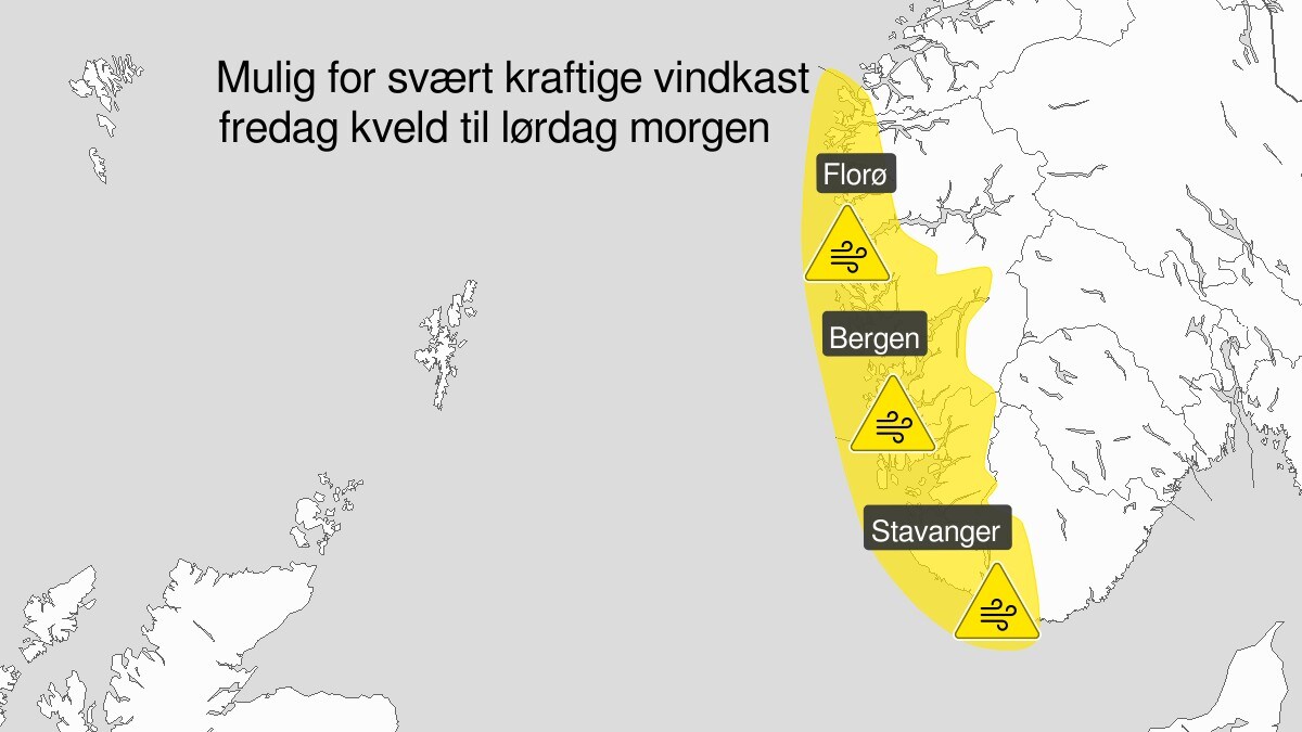 Mulighet for svært kraftige vindkast på Vestlandet til helgen