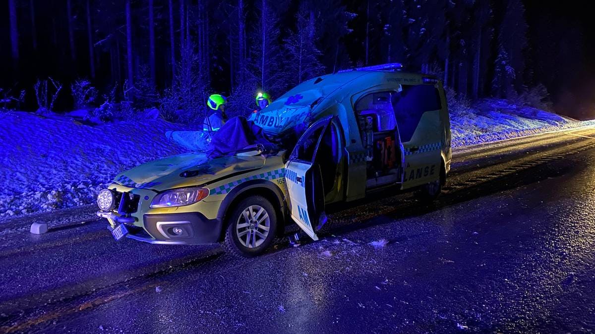 Several motorists drove straight for an ambulance, where the driver was hit by a moose and trapped.  – NRK Innlandet – Local news, TV and radio