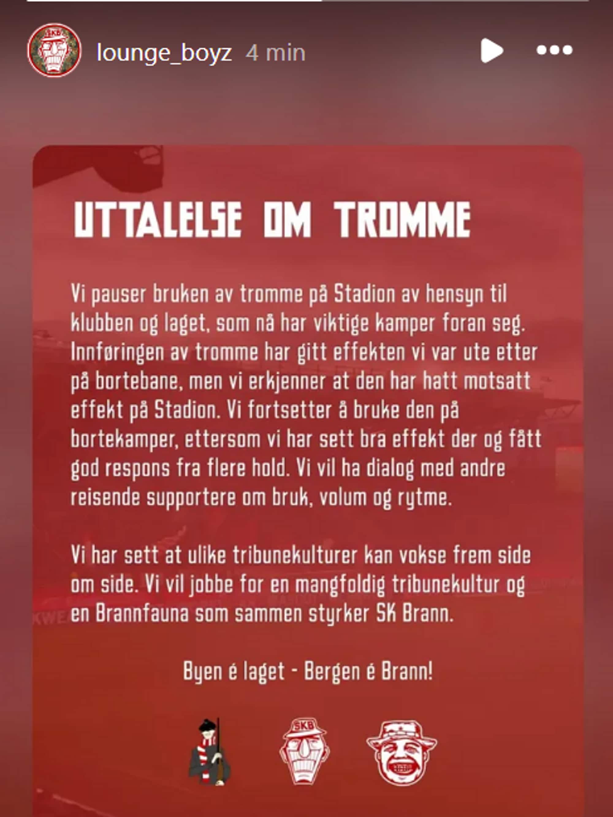 Skjermdump fra Instagram med tekst fra gruppen. 