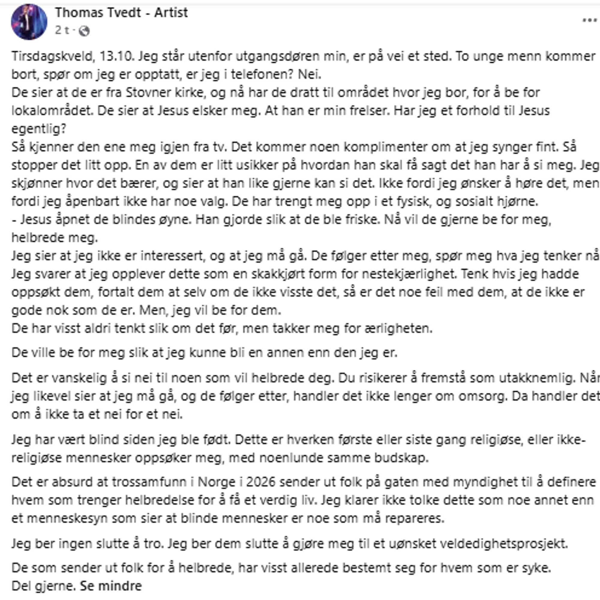 Et Facebook-innlegg