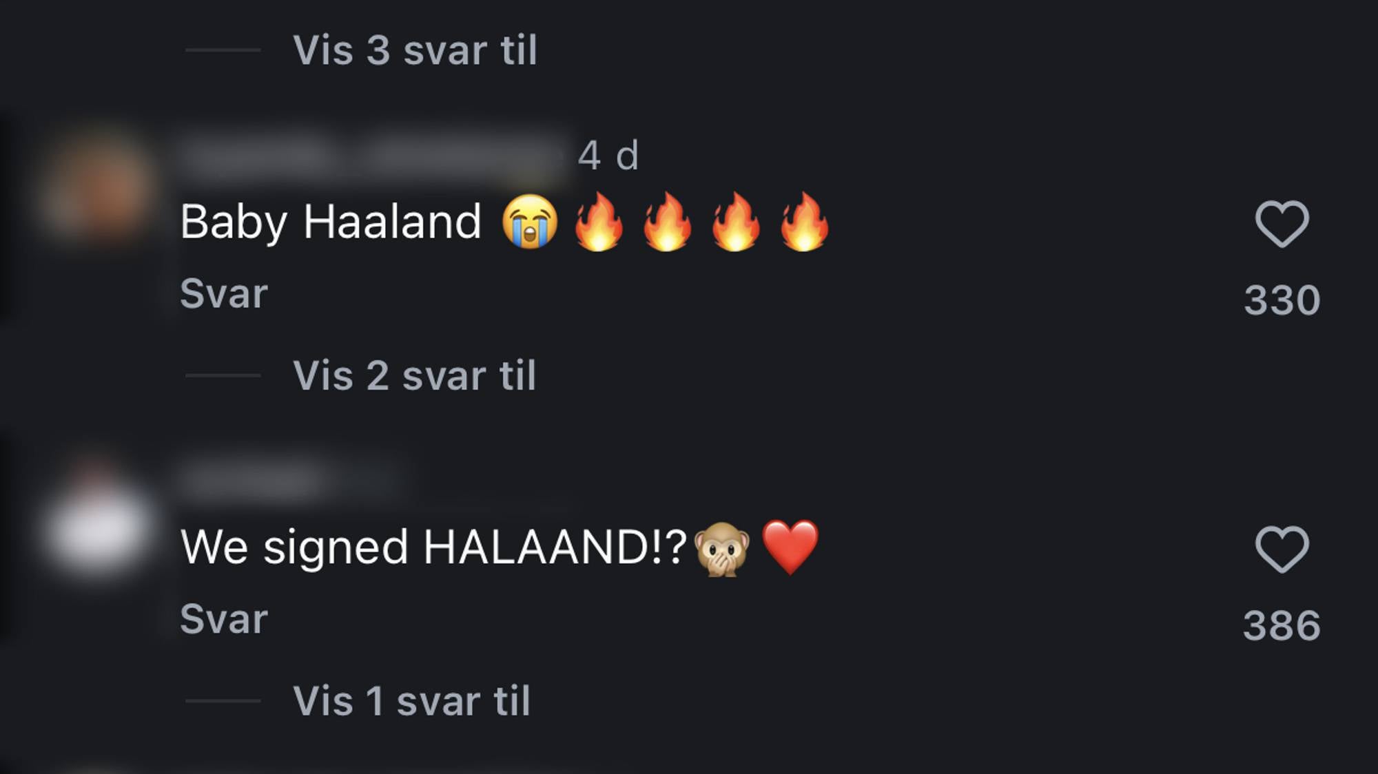 Bilde av kommentarer fra Instagram