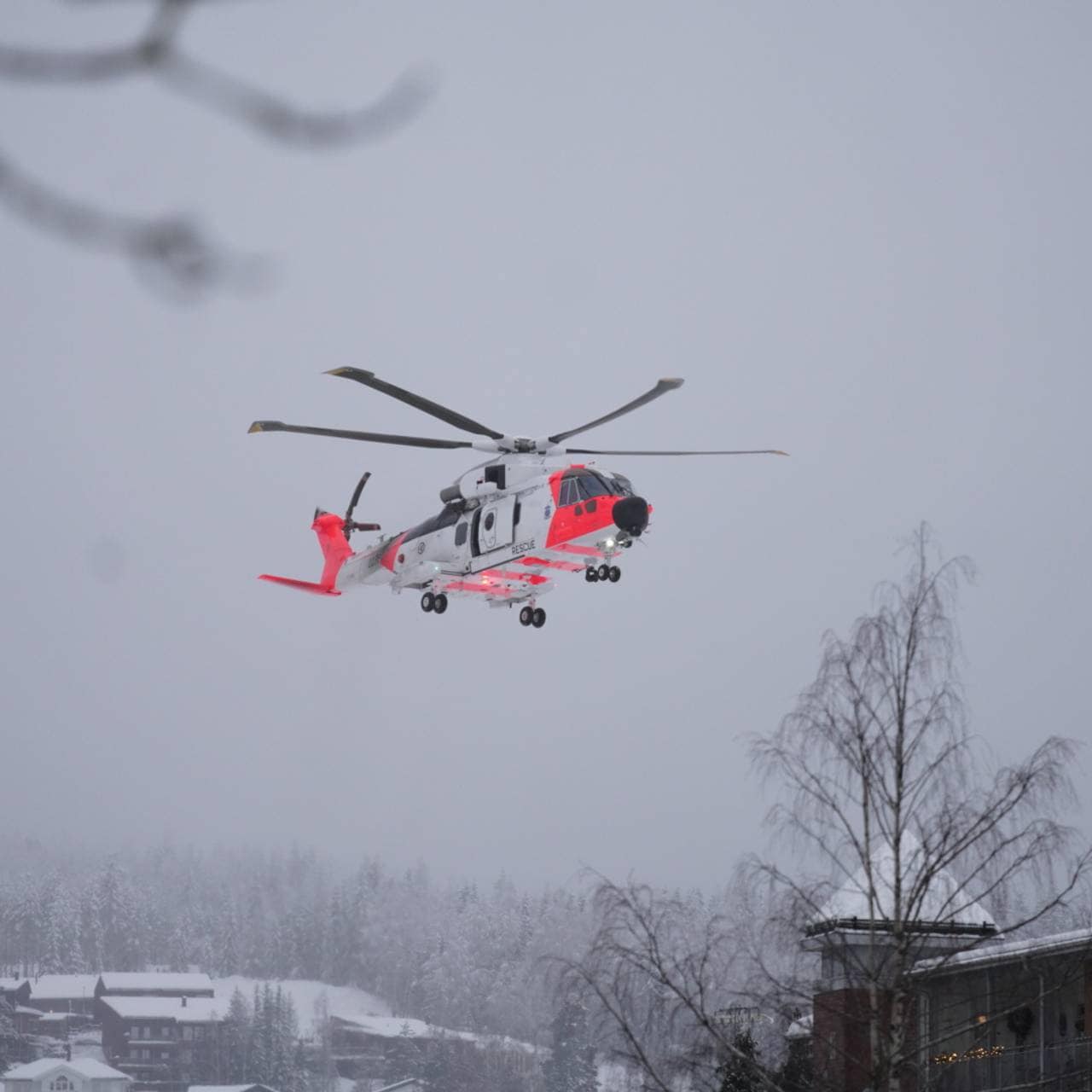 Sea King helicopters are searching for people in the Gjerdrum landslide area.