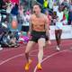 Warholm celebrates his record-breaking run. Karsten Warholm celebrating his victory at the Bislett Games