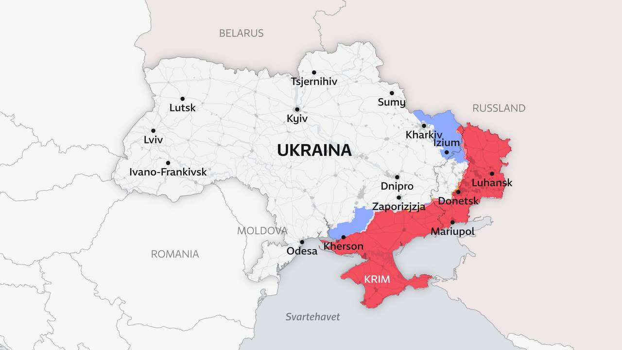 Kart over Ukraina-konflikten