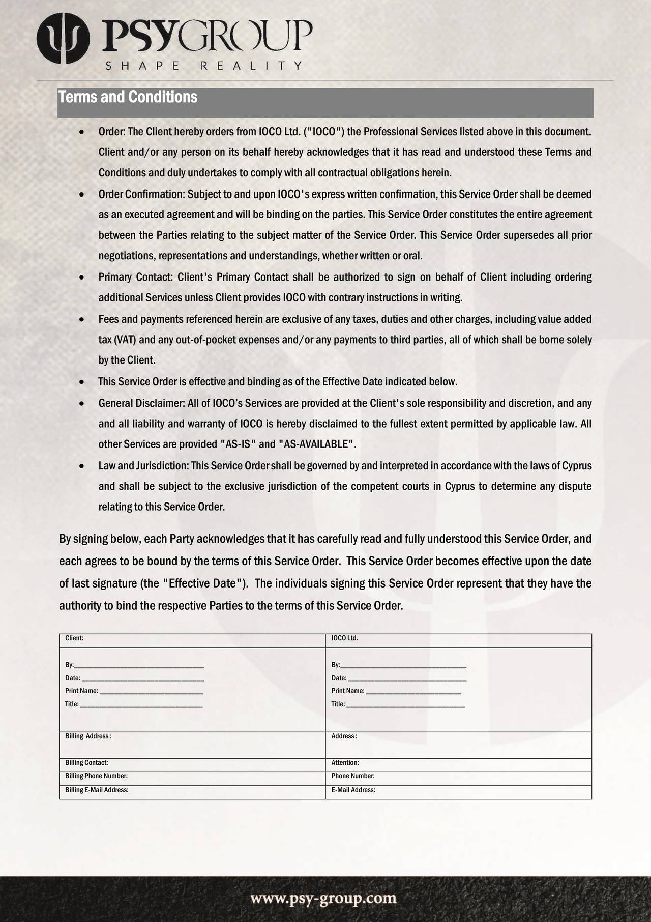 Side 6 i Psy-Group-kontrakten