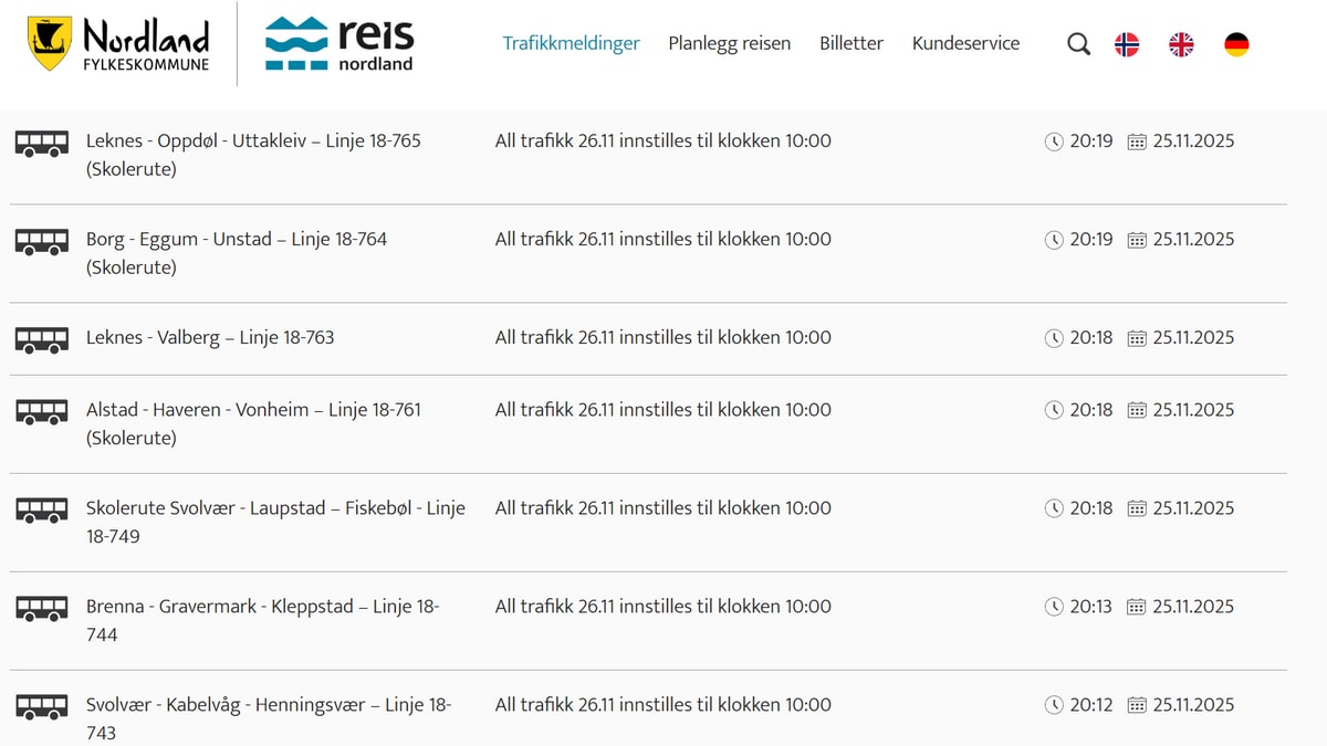 Innstiller alle bussruter i Lofoten