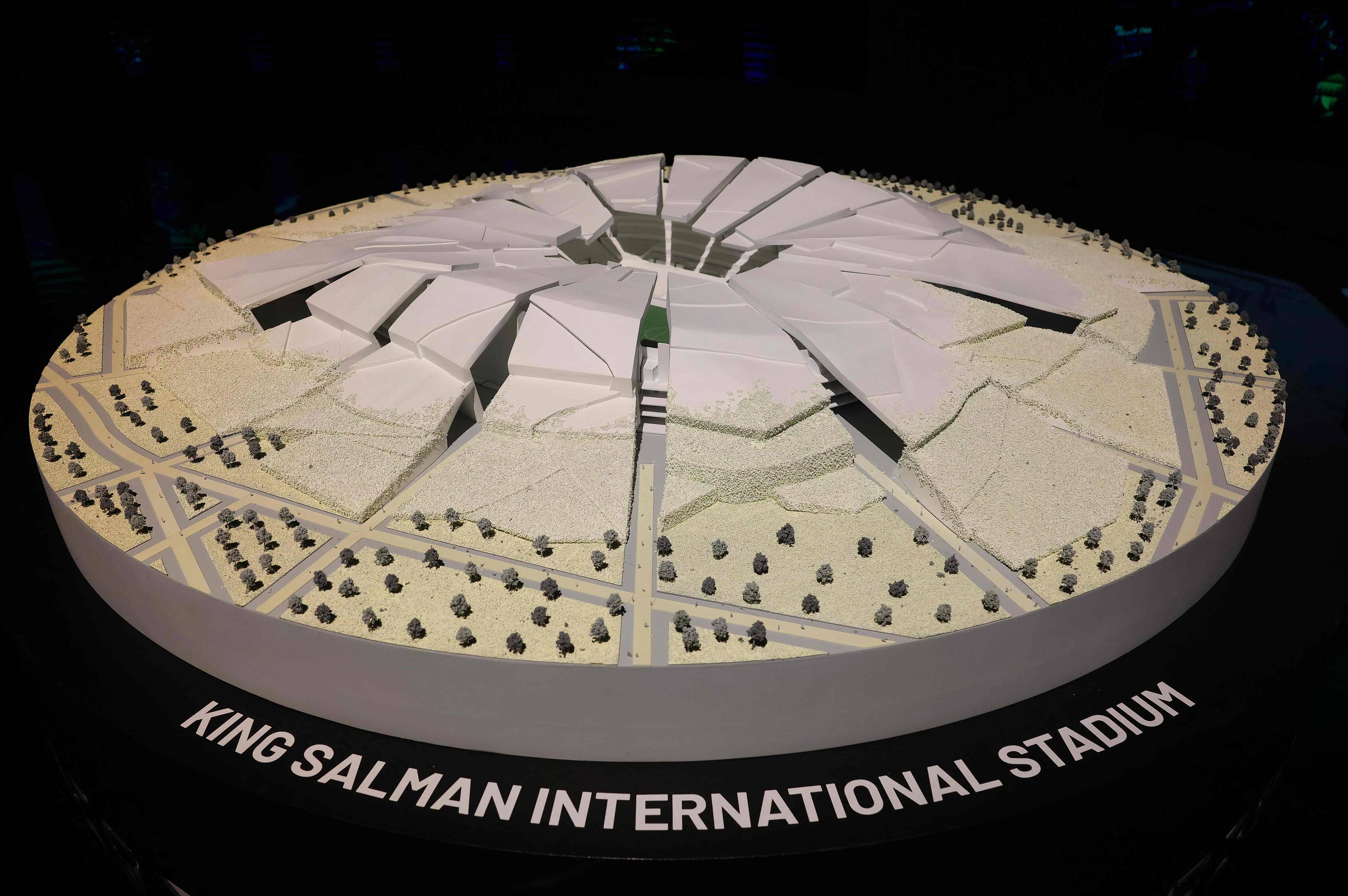 Modell av King Salman International Stadium som kan bli brukt under fotball-VM 2034 i Saudi-Arabia