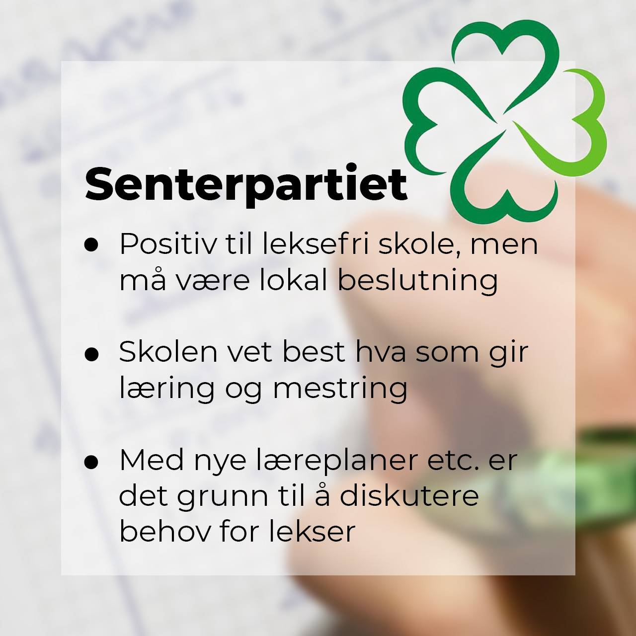 Senterpartiet om leksefri