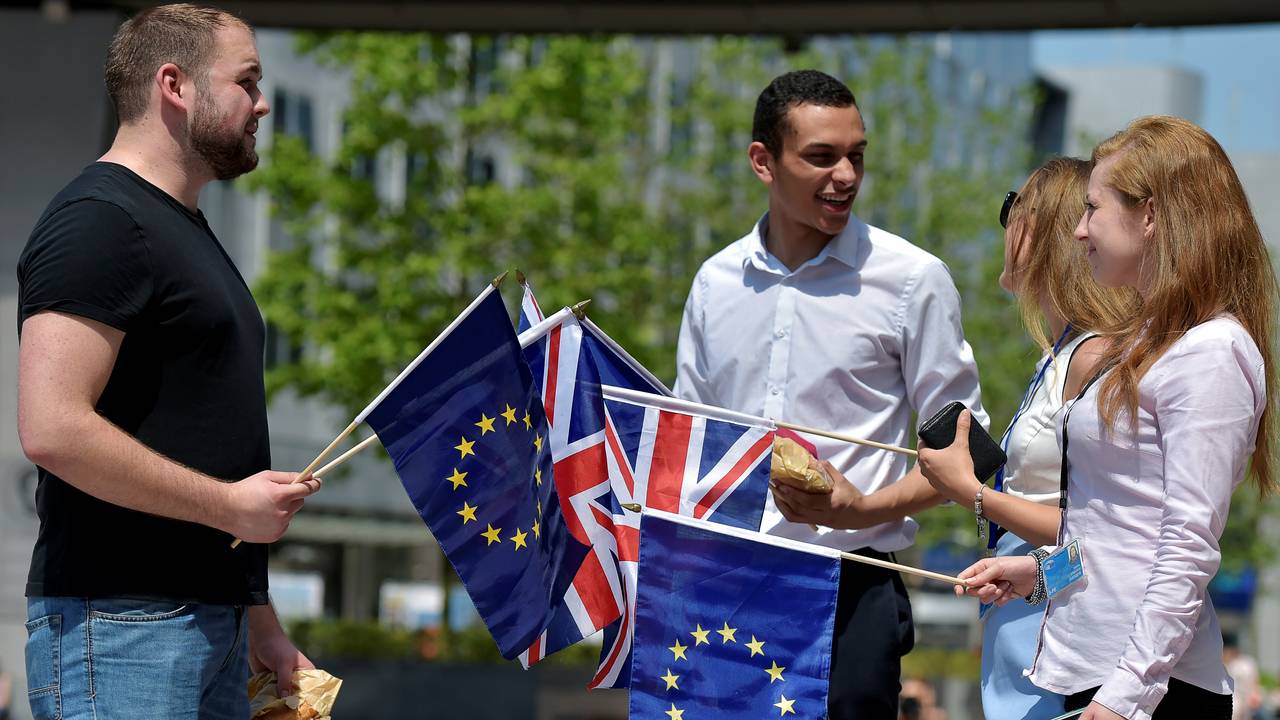 Studenter med EU- og britiske flagg