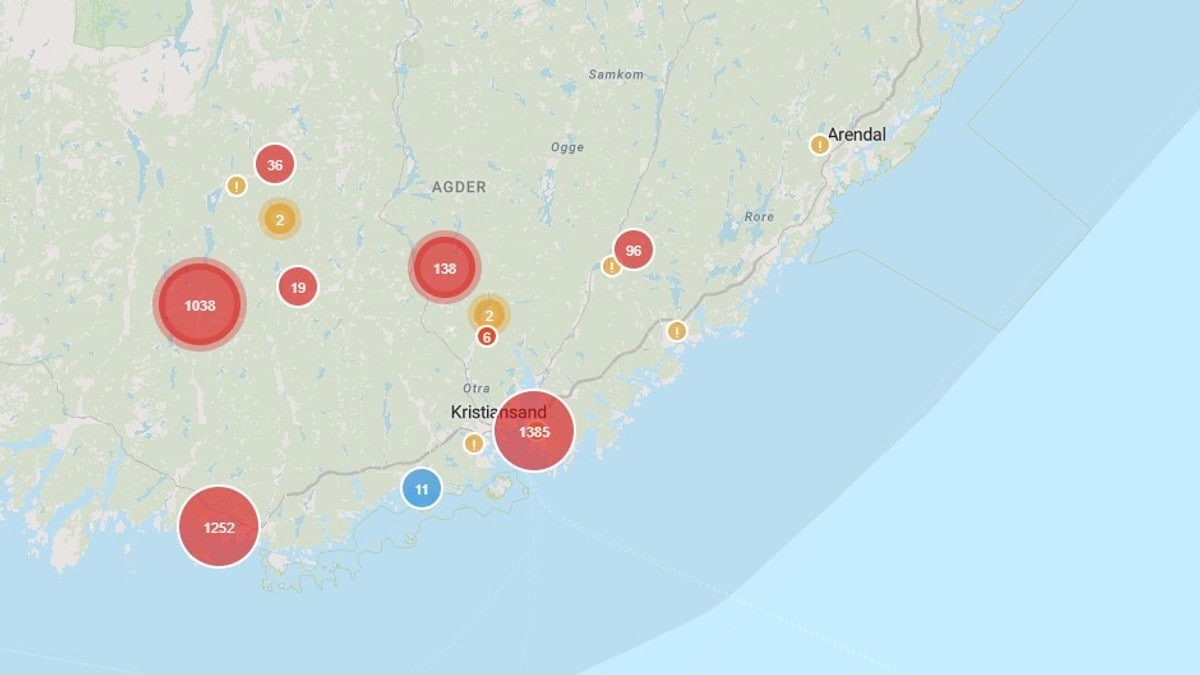 Nesten 6000 uten strøm på Sørlandet