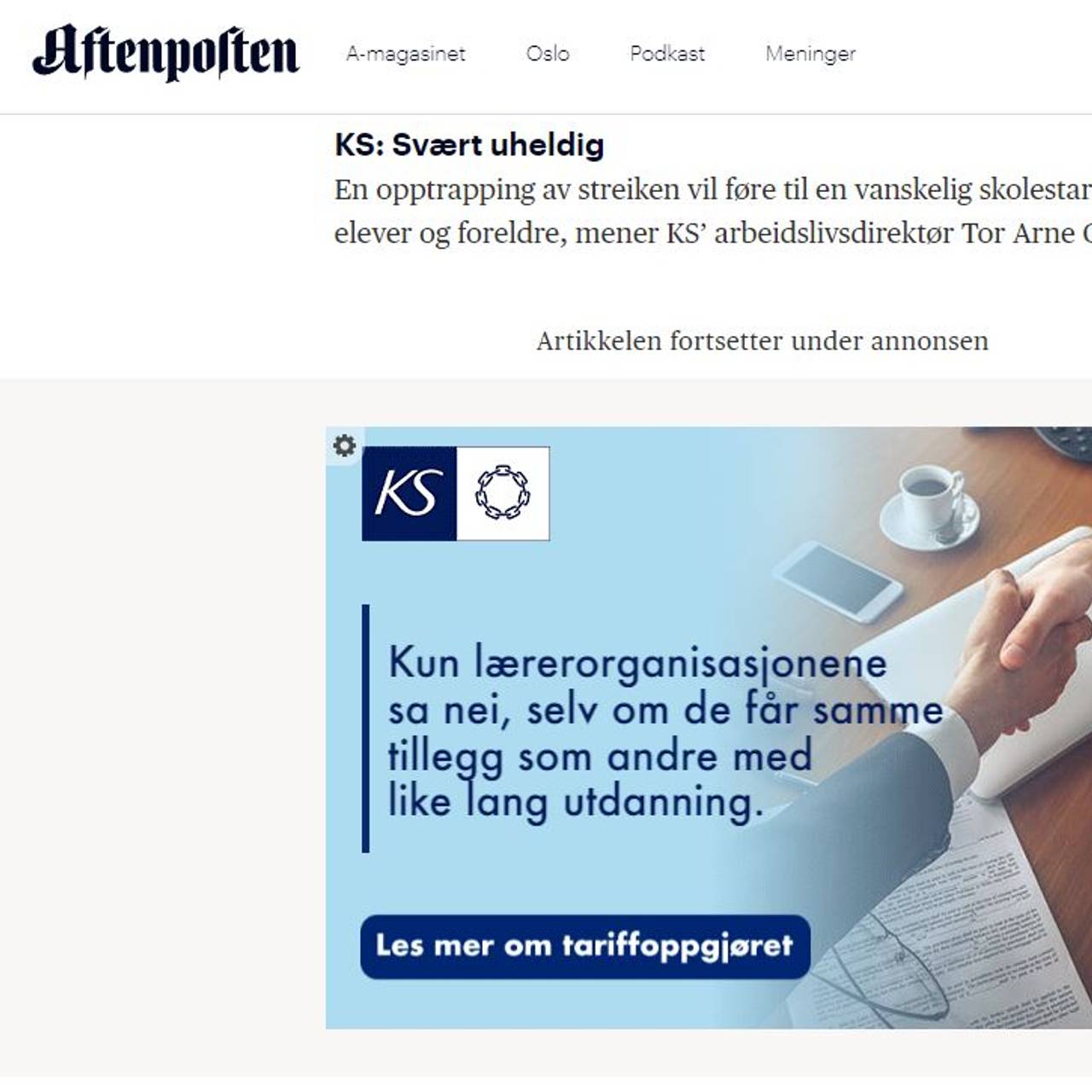 KS-annonse i Aftenposten. 