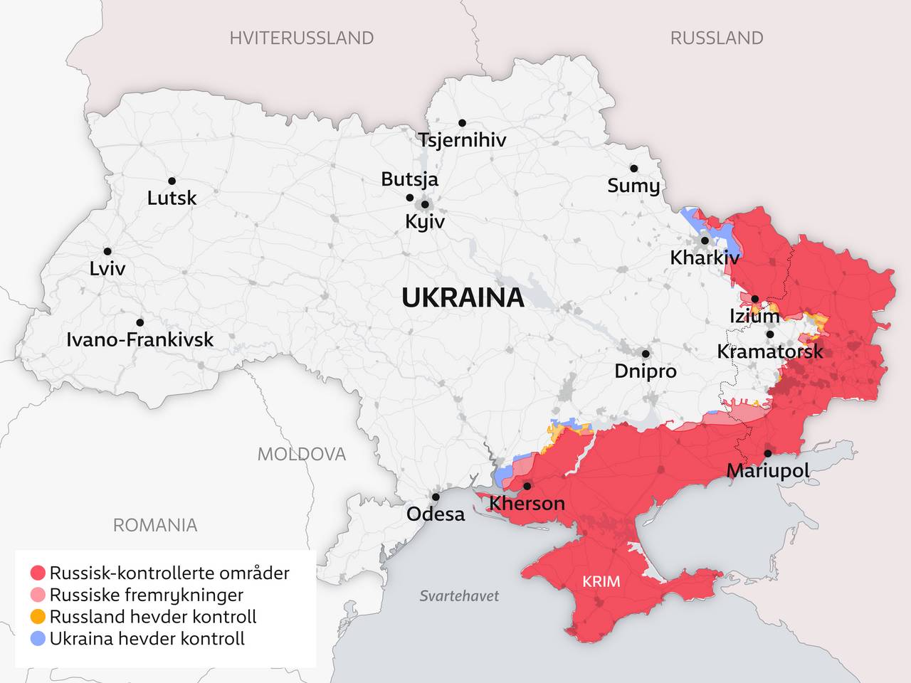 Kart over Ukraina 27. mai 2022