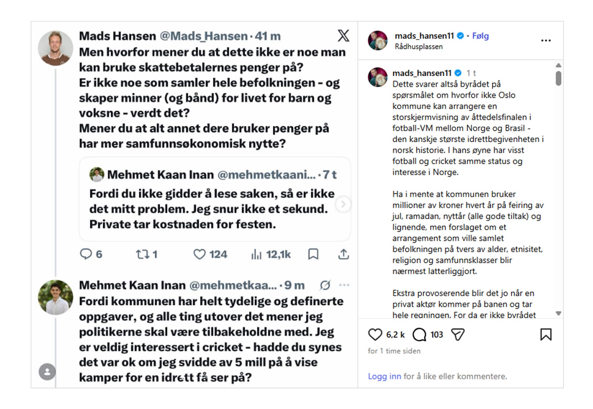 Skjermdump fra Mads Hansens Instagram