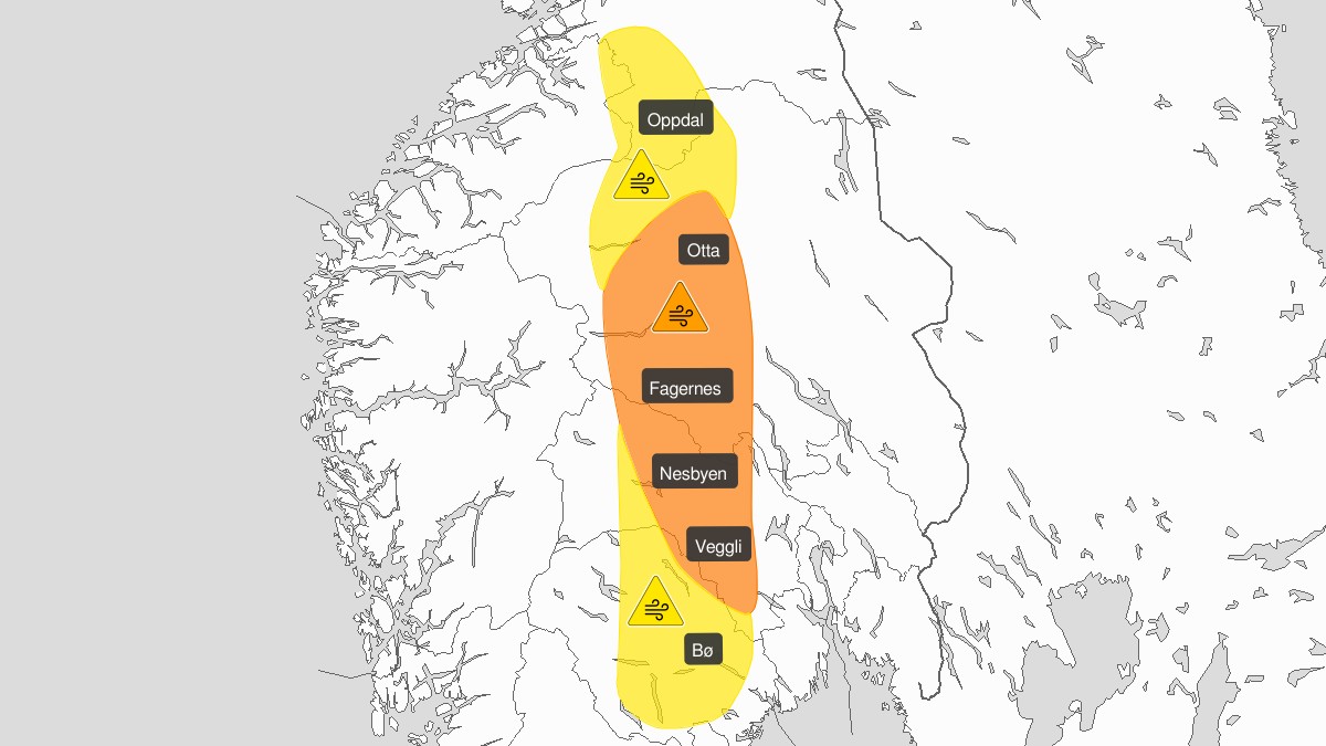 Oransje farevarsel for vindkast: Over 20 meter per sekund ventet