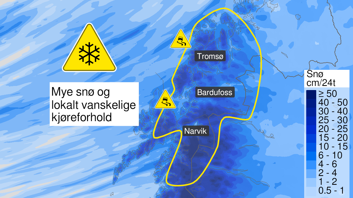 Snø Rellingen Farevarsel om snø Sør-Troms og nordre Nordland – NRK Troms og Finnmark