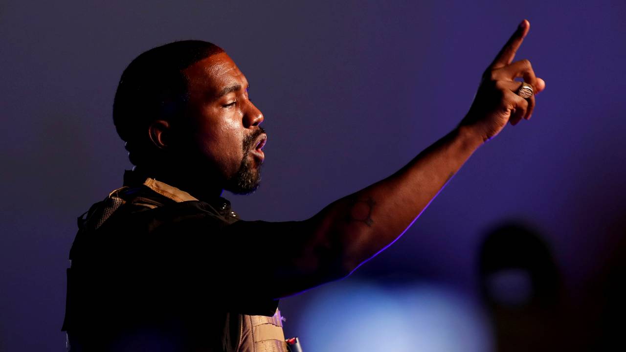 Kanye West på sitt første valgkampmøte under presidentvalgkampen, juli 2020.