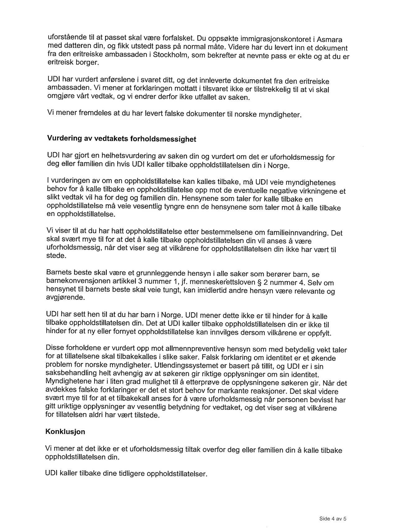 Vedtak (s4) som ble sendt til Sitel.