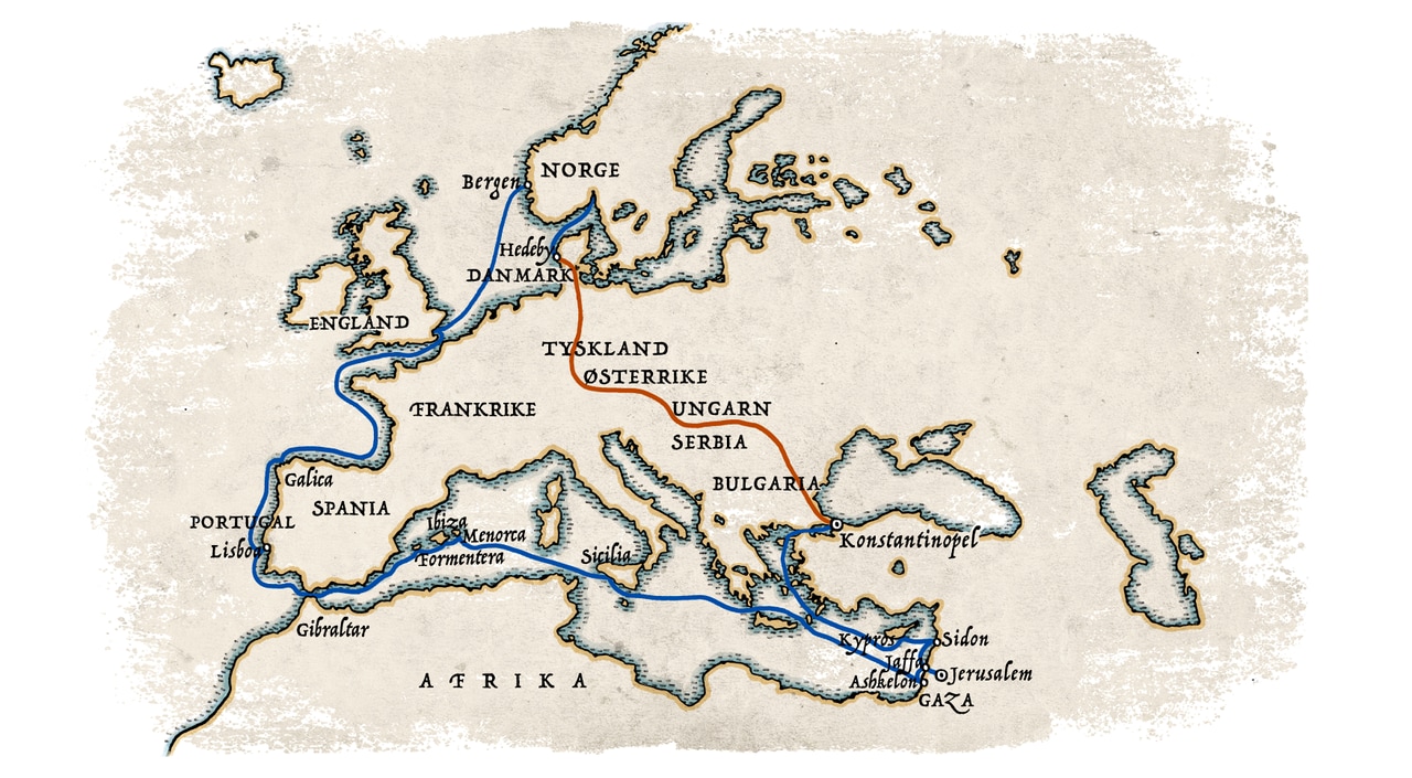 Kart over Sigurd Jorsalfars reiserute