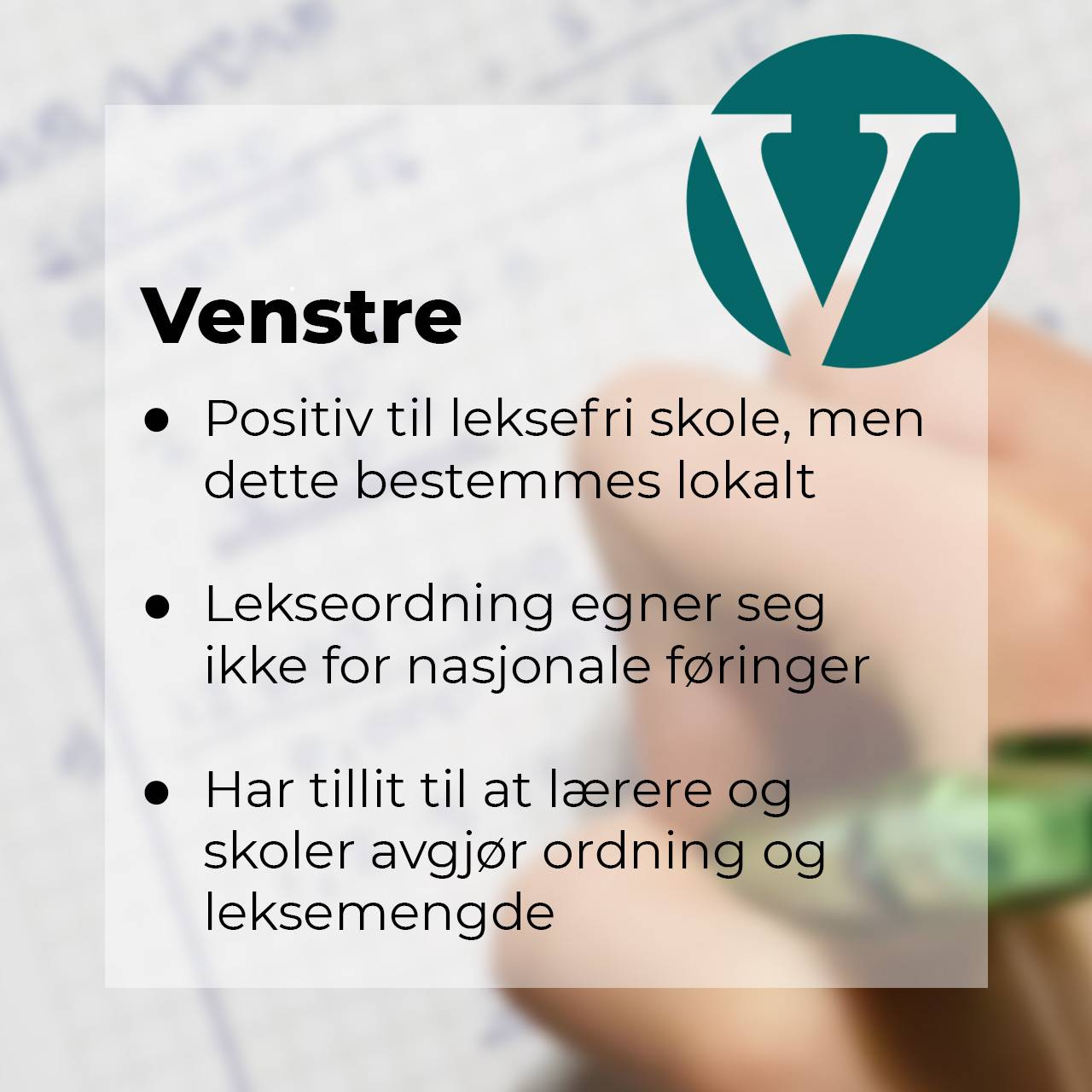 Venstre om leksefri