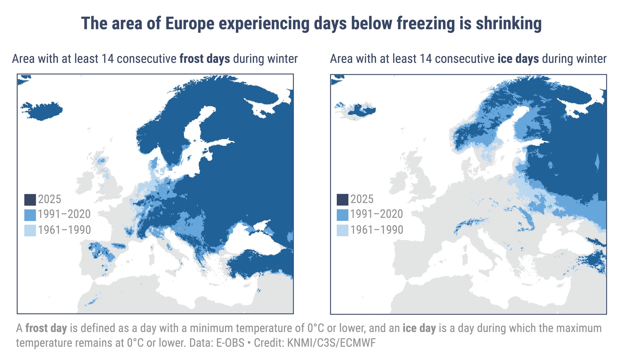 Kart over frostdager i Europa